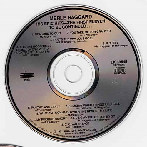 His Epic Hits - The First 11 - To Be Cont ~ M Haggard ~ Country ~ CD Acceptable