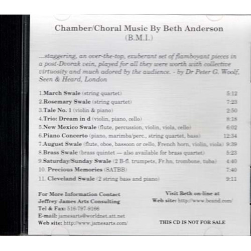 Chamber / Choral Music By Beth Anderson ~ Beth Anderson ~ Classical ~ CD ~ VG